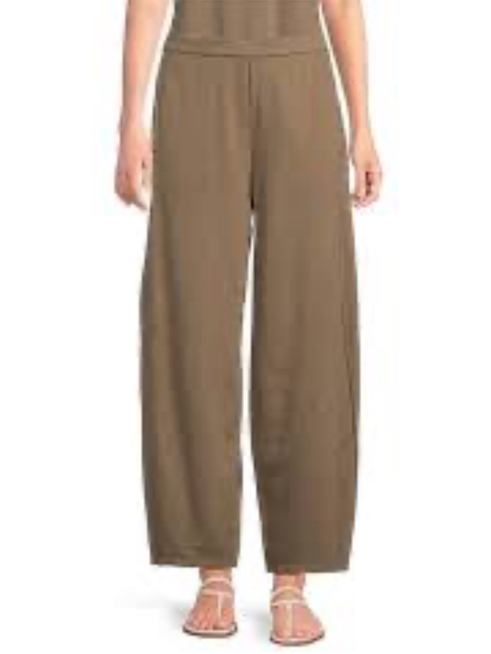 Eileen Fisher Ultra Wide Leg Pull On Gauzy Italian Linen Pant. Sz Med in Tan.